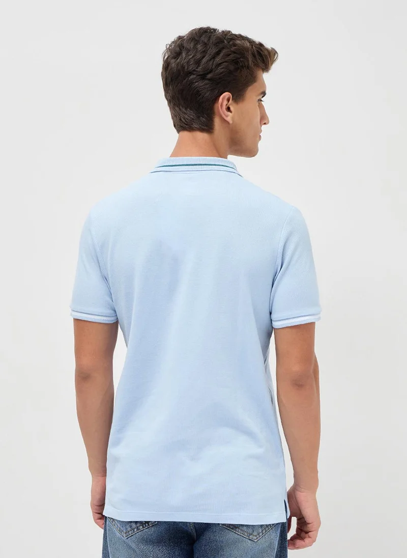 Urbano Fashion  Urbano Fashion Men's Light Sky Blue Solid Regular Fit Half Sleeve Cotton Polo T-Shirt for Men | Best Price UAE